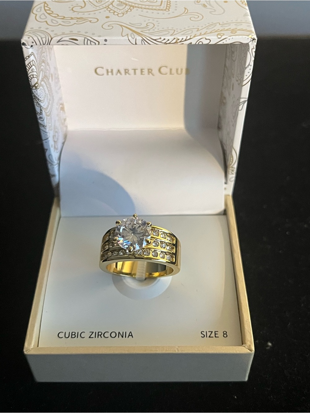 Charter Club Gold Cubic Zirconia Statement Ring - Size 8